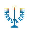 Modern Menorah with the text `Hanukkah` with candles.