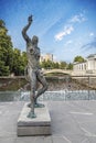 Modern metal art sculpture of Prometheus on Butchers Bridge, Ljubljana, Slovenia Royalty Free Stock Photo
