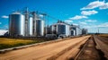 Modern metal granary. A large agro-processing plant