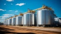 Modern metal granary. A large agro-processing plant