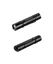 Modern metal LED flashlight in black color. Portable flashlight isolate on a white back