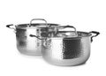 Modern metallic clean saucepans