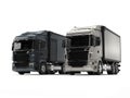 Modern metallic heavy transport trucks - light and dark