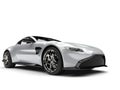 Modern metallic silver luxury fast sports car - low angle shot Royalty Free Stock Photo