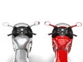 Modern metallic silver and red motorbikes - FPS view