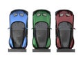 Modern metallic sports cars - red, green and blue - top view Royalty Free Stock Photo