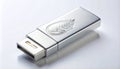 Modern Metallic USB Drive with Engraved Leaf Logo Royalty Free Stock Photo