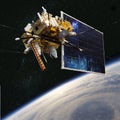 Modern meteorological satellite at the Earth orbit