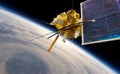 Modern meteorological satellite at the Earth orbit