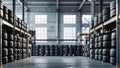 Modern methods of storing car tires in a warehouse Royalty Free Stock Photo