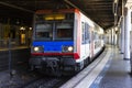 Modern metro station with high speed subway train in Paris, France. Railway transportation. Travel background Royalty Free Stock Photo