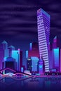 Modern city quay night landscape cartoon vector Royalty Free Stock Photo