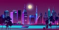 Modern city on seashore night landscape vector Royalty Free Stock Photo