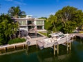 Modern Miami mansion with boat lift Royalty Free Stock Photo