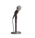 Modern microphone isolated on white. Journalist`s equipment