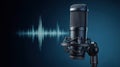 The modern microphone and sound wave in a vibrant studio setting. AI generated image Royalty Free Stock Photo