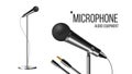 Modern Microphone With Stand Vector. Performance Object. Mic Isolated. Record Stage. Live Concert. Illustration Royalty Free Stock Photo