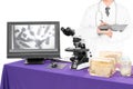 Modern microscope with a doctor with liver fluke