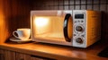 Modern microwave in house kitchen. Generative Ai Royalty Free Stock Photo