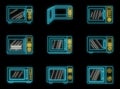 Modern microwave icon set vector neon