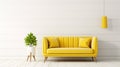 Modern mid Century room interior , Yellow sofa with frame mockup on white room. ai generative Royalty Free Stock Photo