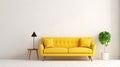 Modern mid Century room interior , Yellow sofa with frame mockup on white room. ai generative Royalty Free Stock Photo