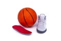 Modern mid-high white basketball shoes sneakers with orthotic inserts