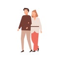 Modern middle-aged couple flat vector illustration. Marrieds, wedded pair, husband and wife. Relationship, family walk