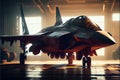 modern military fighter plane in hangar Royalty Free Stock Photo