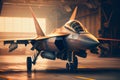 modern military fighter plane multifunctional fighter-bomber in hangar Royalty Free Stock Photo