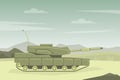 Modern Military Tank in Desert Landscape Flat Vector Illustration Royalty Free Stock Photo