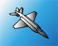 Modern milliary air plane flying on blue sky. Modern vector illustration isolated on blue background Royalty Free Stock Photo