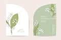 Modern minimal Art Deco wedding vector Invitation set. Boho lily flower card template. Spring pastel flowers poster Royalty Free Stock Photo