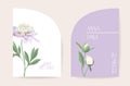 Modern minimal Art Deco wedding vector Invitation set. Boho peony flower card template. Spring pastel flowers Royalty Free Stock Photo