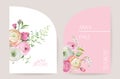 Modern minimal Art Deco wedding vector Invitation set. Boho ranunculus, rose, lily card template Royalty Free Stock Photo