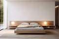 Modern Minimal bedroom with wooden bed Royalty Free Stock Photo