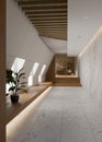 Modern minimal home corridor interior design with white cement and wood materials Royalty Free Stock Photo