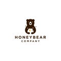 Honey bear with bee hive logo vector design illustration with a drop of honey icon