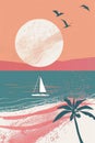 abstract summer background modern and minimal yacht, sunset, vertical