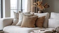 Modern minimalism meets comfort, neutral tones, plush cushions, and elegant simplicity