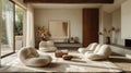Modern minimalism meets comfort, neutral tones, plush cushions, and elegant simplicity