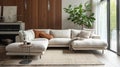 Modern minimalism meets comfort, neutral tones, plush cushions, and elegant simplicity