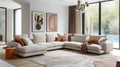 Modern minimalism meets comfort, neutral tones, plush cushions, and elegant simplicity