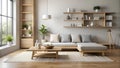 Modern Minimalism Meets Tranquil Functionality: A Futon Bed in a Serene Living Room AI generated