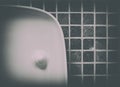 Modern minimalism style bathroom interior in black and white tones. Fragment of the interior of the bathroom. Royalty Free Stock Photo