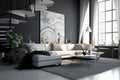 Modern minimalism style drawing-room interior with monochrome color palette Royalty Free Stock Photo