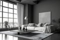 Modern minimalism style drawing-room interior with monochrome color palette Royalty Free Stock Photo