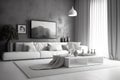 Modern minimalism style drawing-room interior with monochrome color palette Royalty Free Stock Photo