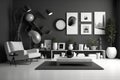 Modern minimalism style drawing-room interior with monochrome color palette Royalty Free Stock Photo