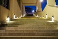 Modern minimalism style stairs with night lighting. Royalty Free Stock Photo